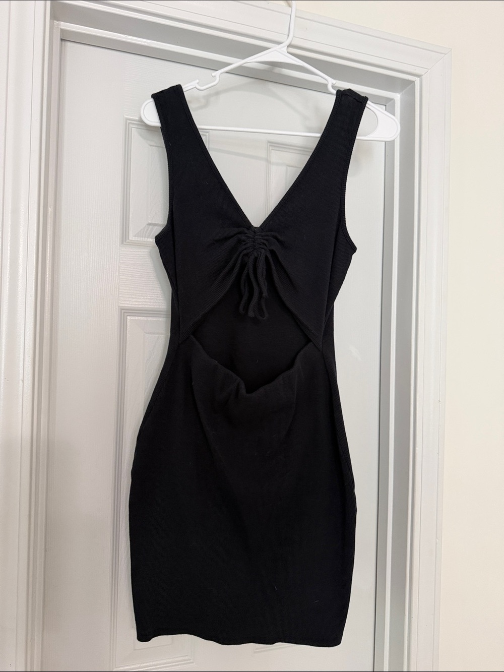Lulu's Black Ruched Cutout Mini Dress